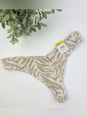 Jenni by Jennifer Moore Neutral Zebra-Stripe Thong Size Medium